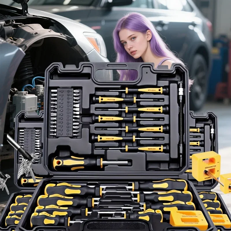 مجموعة مفكات براغي احترافية مطورة مع حامل لقم مغناطيسي، تتضمن أدوات مشقوقة وفيليبس وسداسية توركس ودقيقة #4