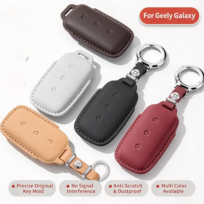 For Geely Galaxy L7 L6 E5 E8 M9 Starship 7 Genuine Leather Car Key Case Cover Shell Buckle Keyring Holder
