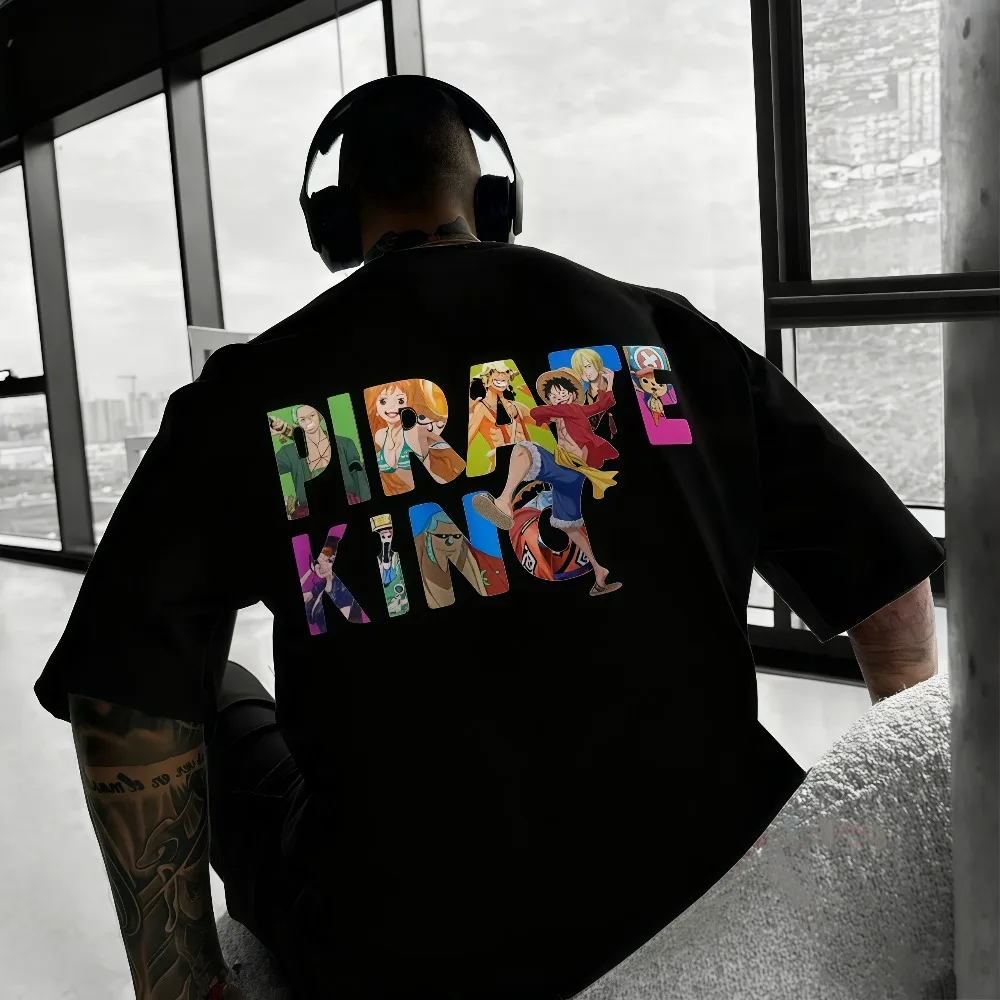 

One Piece Men's T-shirt Monkey D. Luffy PIRATE KING Anime Tee Summer Spring Boy's Simple Short Sleeves Parent-child Outfits