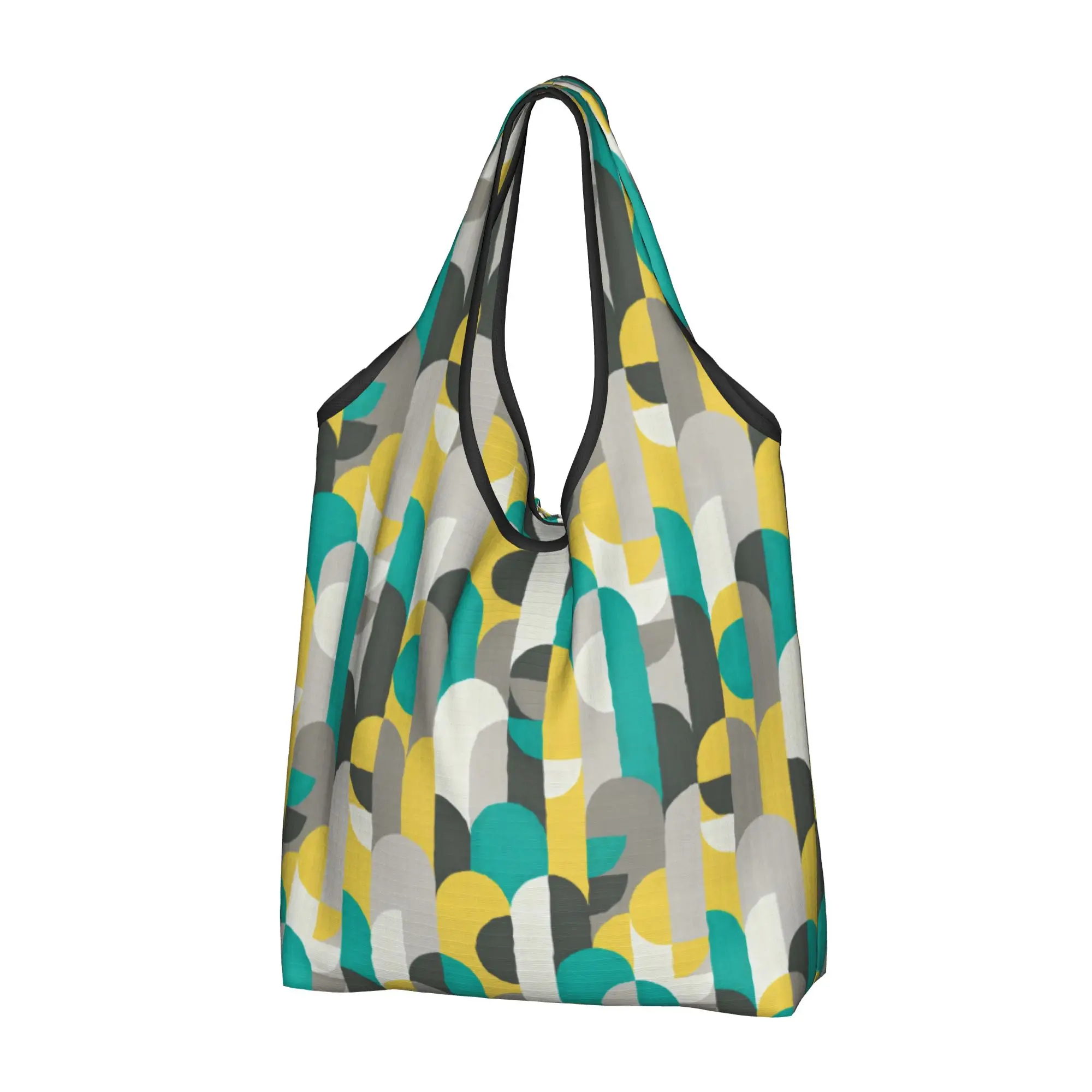 Recycling Mid Century Modern Geometric  Shopping Bag Women Tote Bag Portable  Grocery Shopper Bags