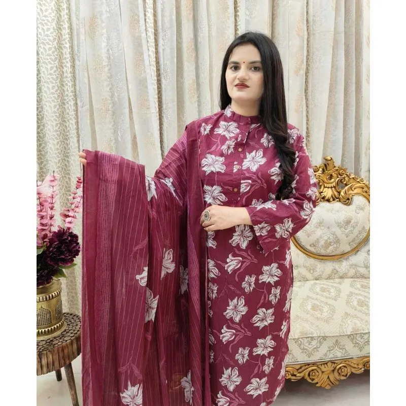 Roze Kleur Bedrukte Kurta Palazzo Met Dupatta Set Vrouwen Feestkleding Salwar Kameez