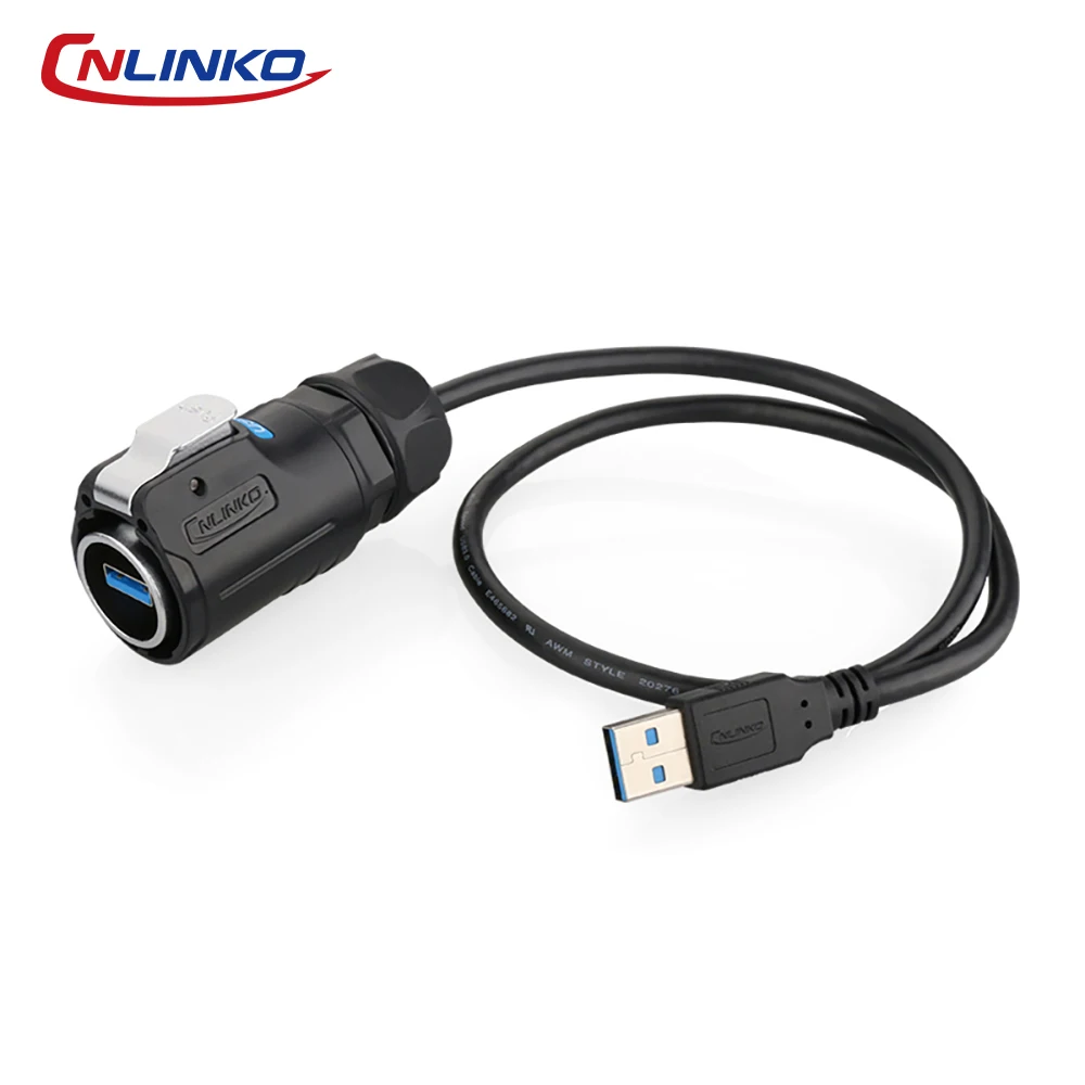 CNLINKO IP68 Waterproof M24 USB 3.0 Connector—Female Socket & Male Plug with 0.5m/1m/2m/3m Extension Cable for Industrial Use