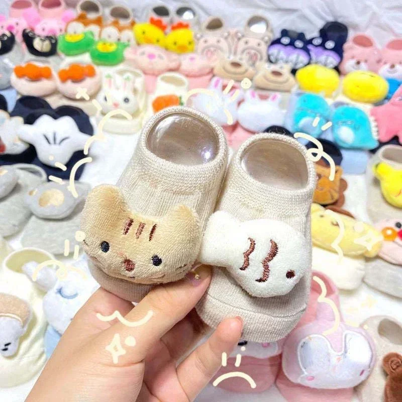 Korean Cute Cartoon Doll Cotton Casual Stockings Baby Toddlers Home Floor Anti-slip Stitch Socks for Girls Boys Kids Newborn