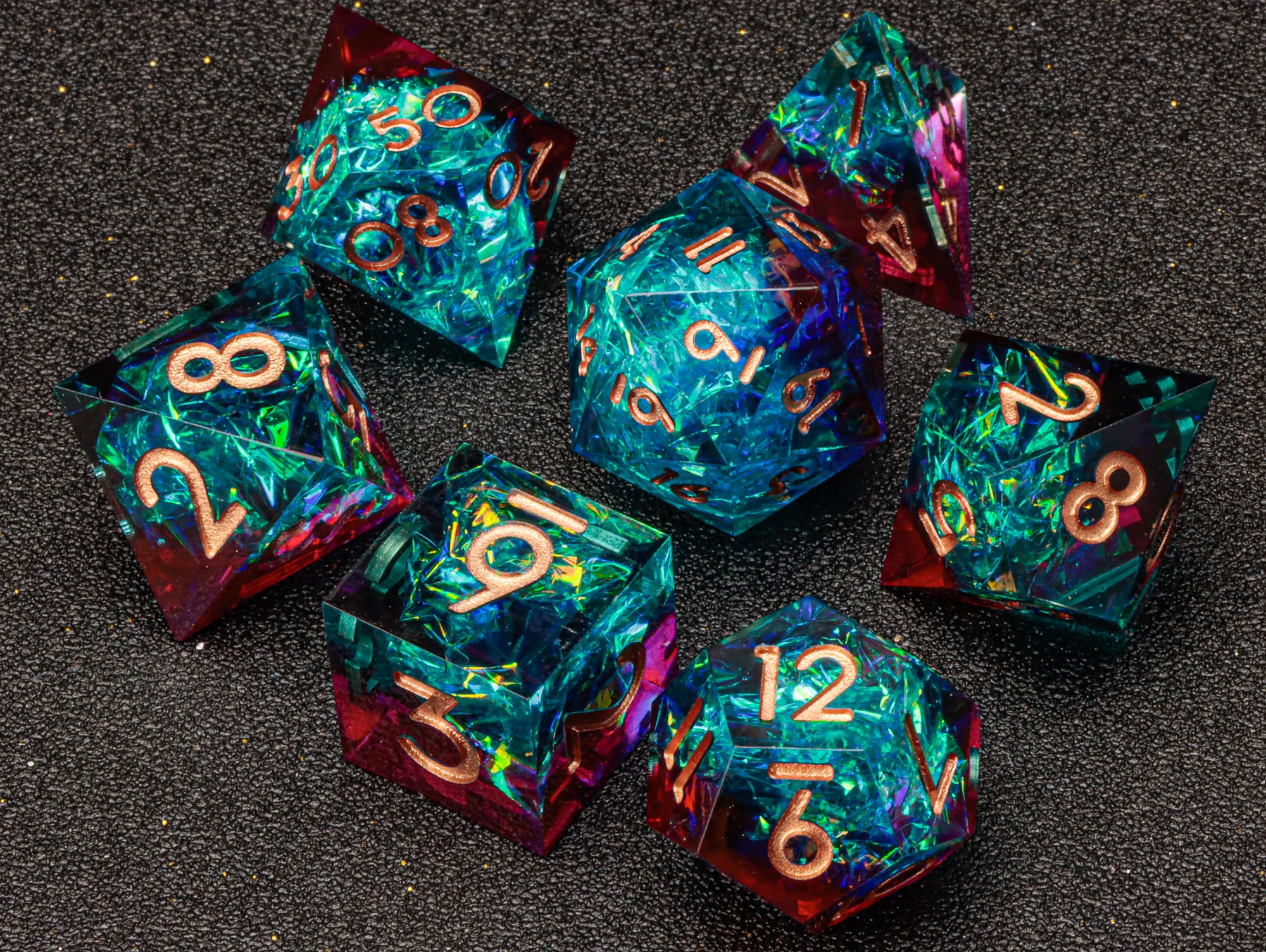 DnD Sharp Egde Resin Dice, polyhedral dice set, d and d dice, Blue Dice Set