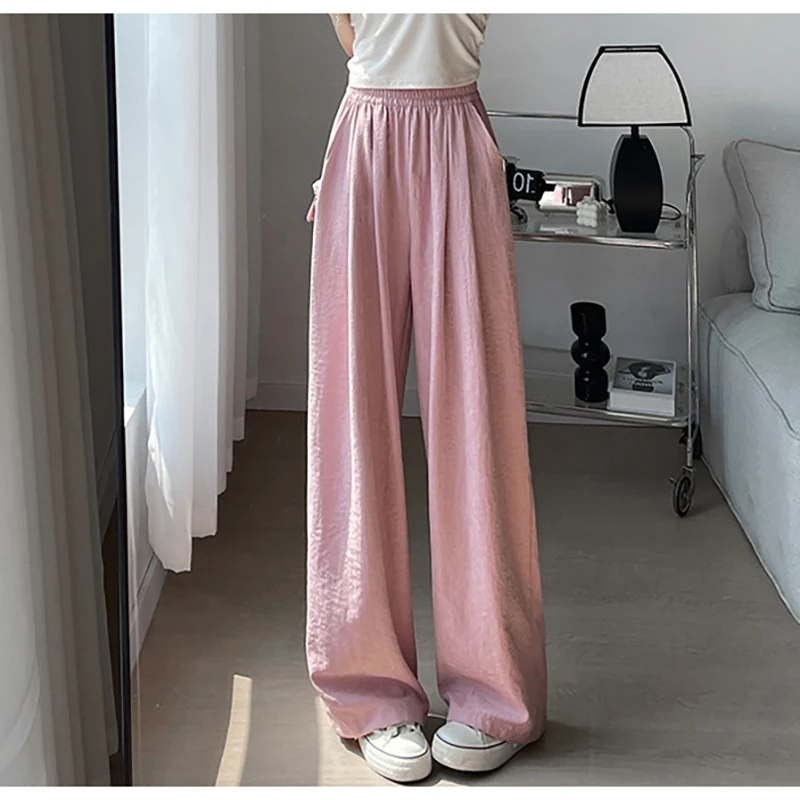 White Milky Yamamoto Pants Women's Summer 2024 New High Waist Ice Silk Wide Leg Pants Lazy Acetic Acid Texture Pants