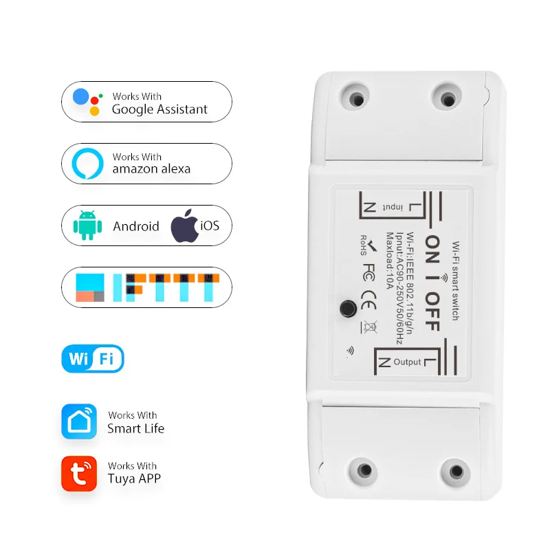 16A Tuya WiFi Smart Switch Smart Home Wireless Control Switch Relay Breaker Remote Voice Control Support Alexa Google Home