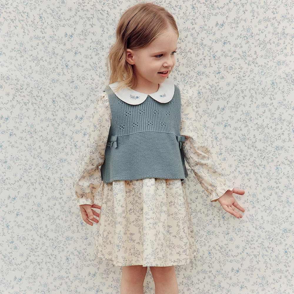 Dave Bella Girls Dresses Autumn Sweater Vest Dress Two Piece Set Sweet Printed Spring Children Princess Elegant Party DB3262985