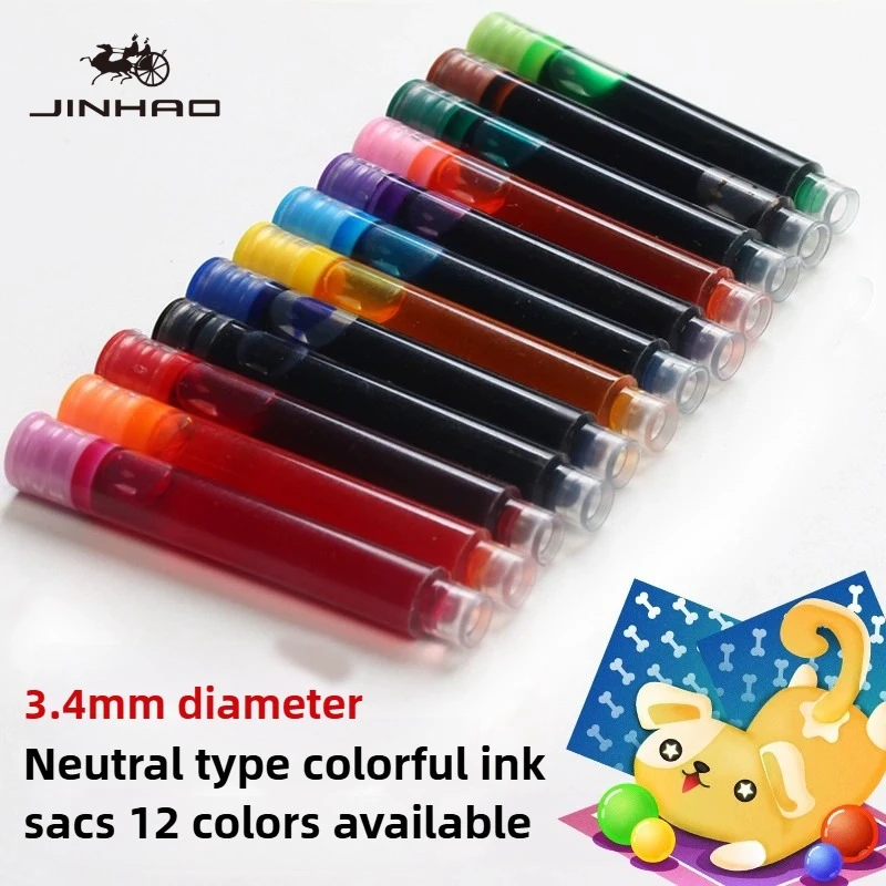 

500/12 PCS JINHAO 12 Colors 3.4mm Non carbon Fountain Pen Ink Universal Sac Cartridges Refills School Office Supplies Stationery