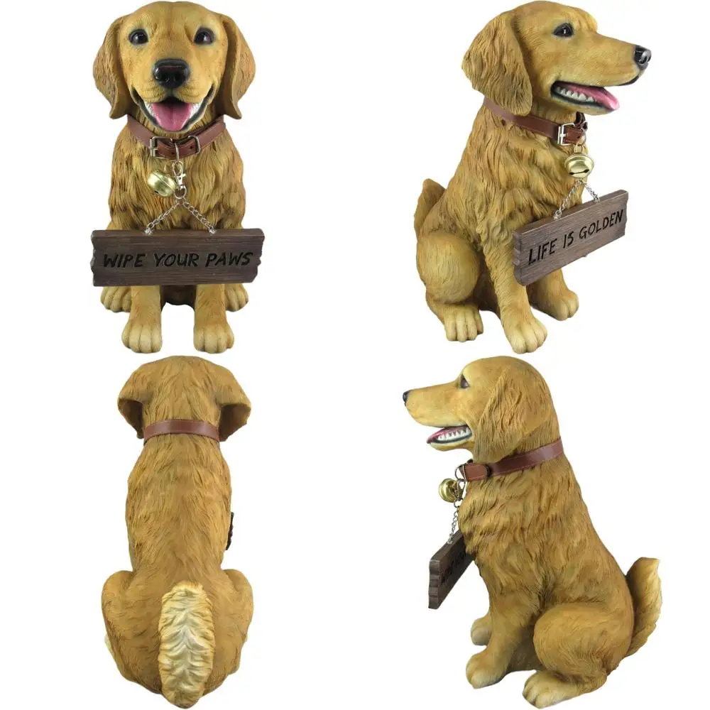 

Lifelike Golden Retriever Statue 12.75 Inches Tall with Reversible Sign for Home Decor