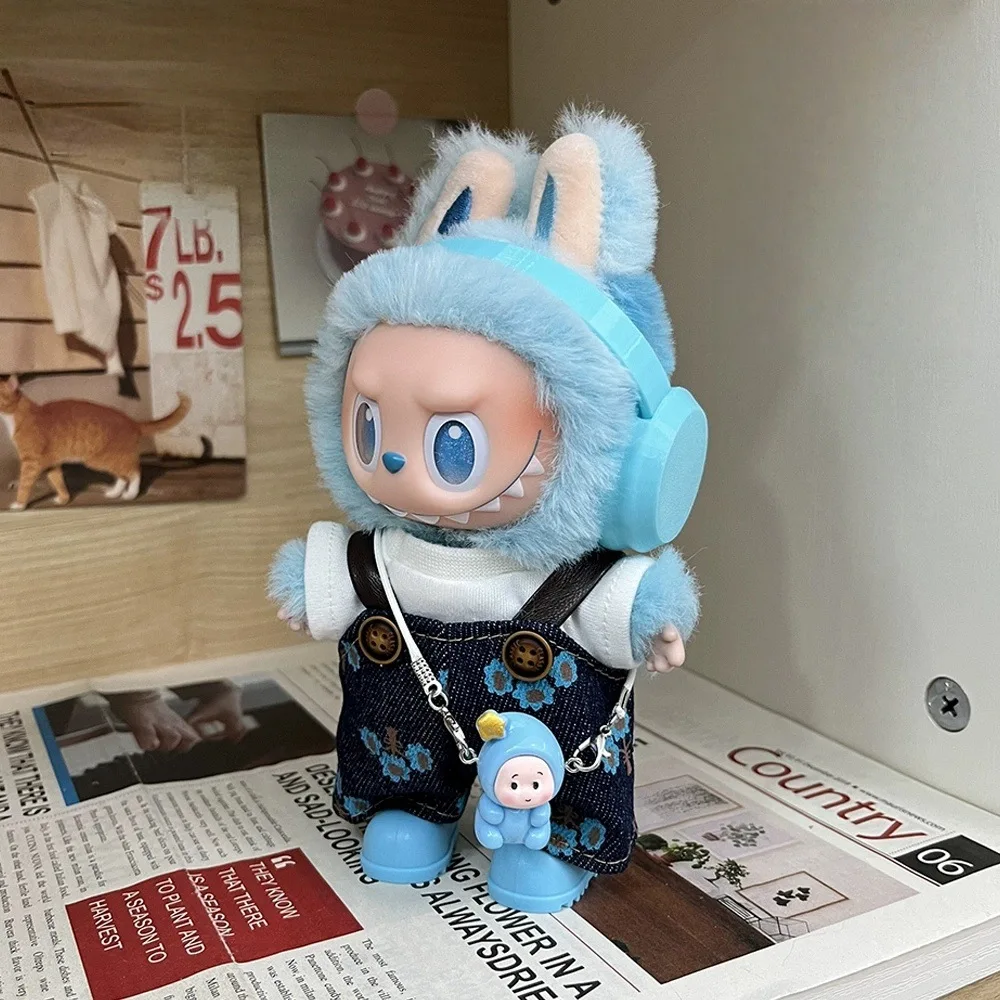 For Labubu V1 V2 V3 Clothes Vinyl Baby Clothes Lucky Loyalty Trendy Cool Strap Pants Diy Accessories Gift Customization Doll