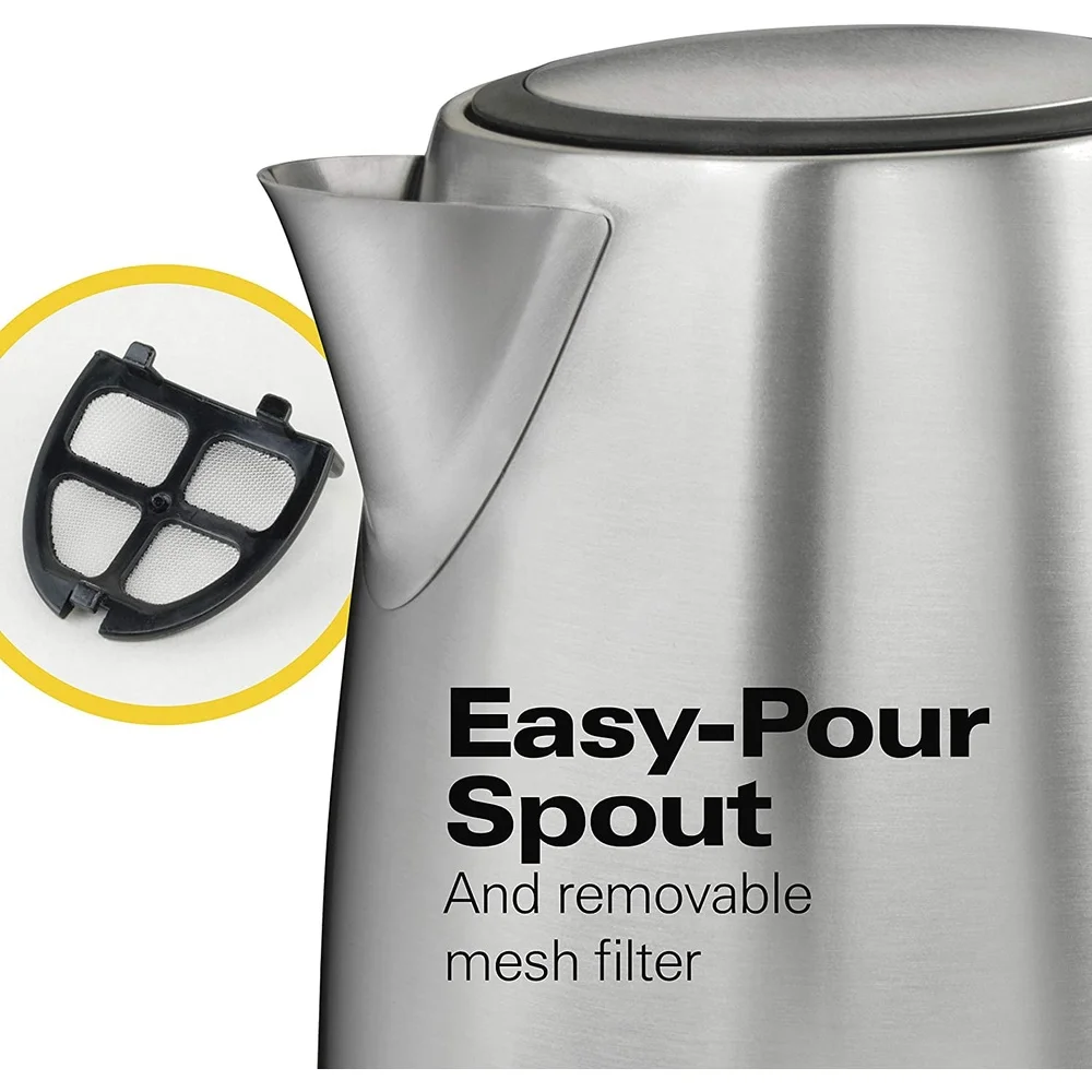 กาต้มน้ําไฟฟ้าสแตนเลส 1L ต้มเร็วไร้สายปิดอัตโนมัติ Easy Pour Spout ต้มแห้งป้องกันหน้าต่างระดับน้ํา