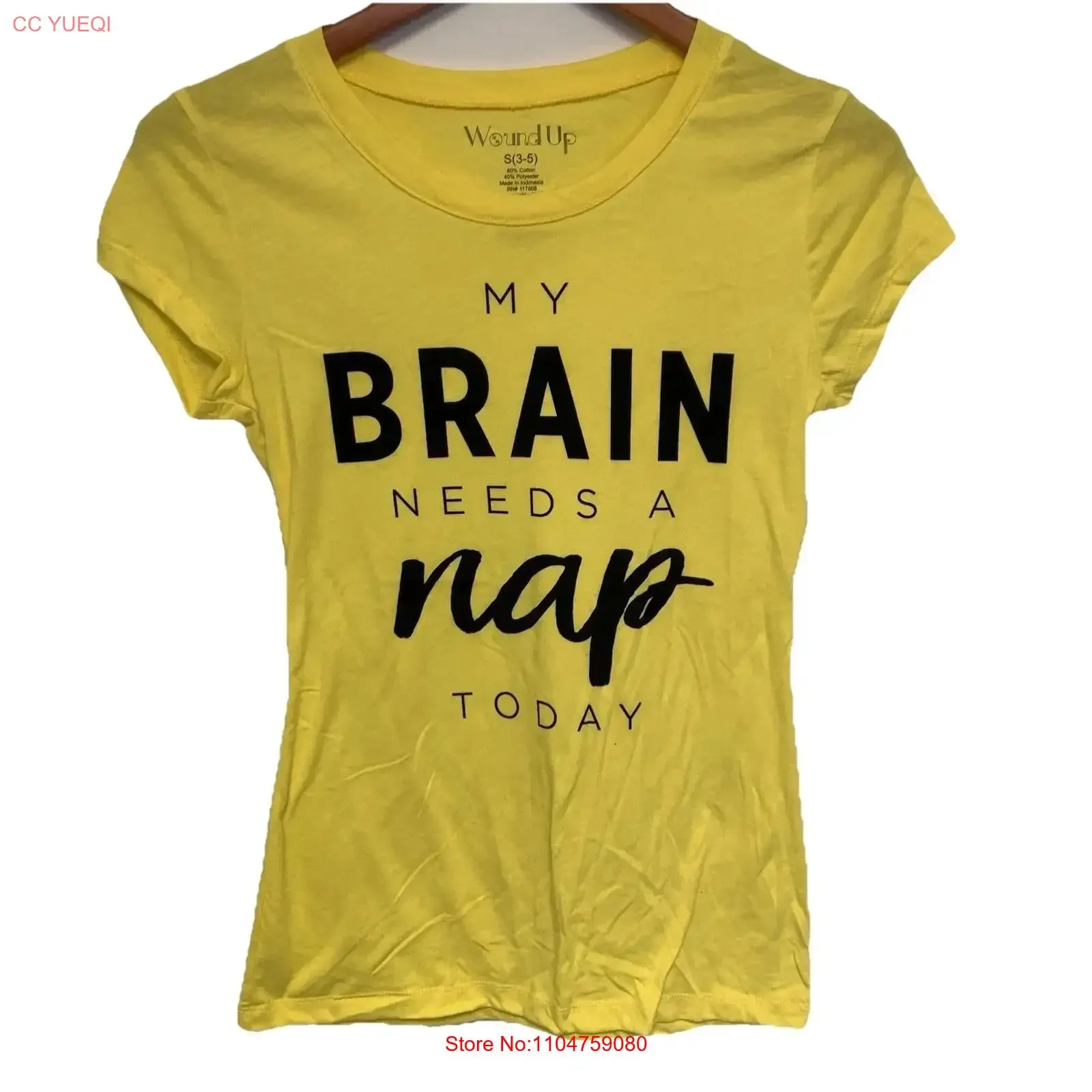 Wound Up Top Juniors Size Small 3 5 Yellow My Brain Needs A Nap Today T Shirt NWT vintage Washed Casual Breathable