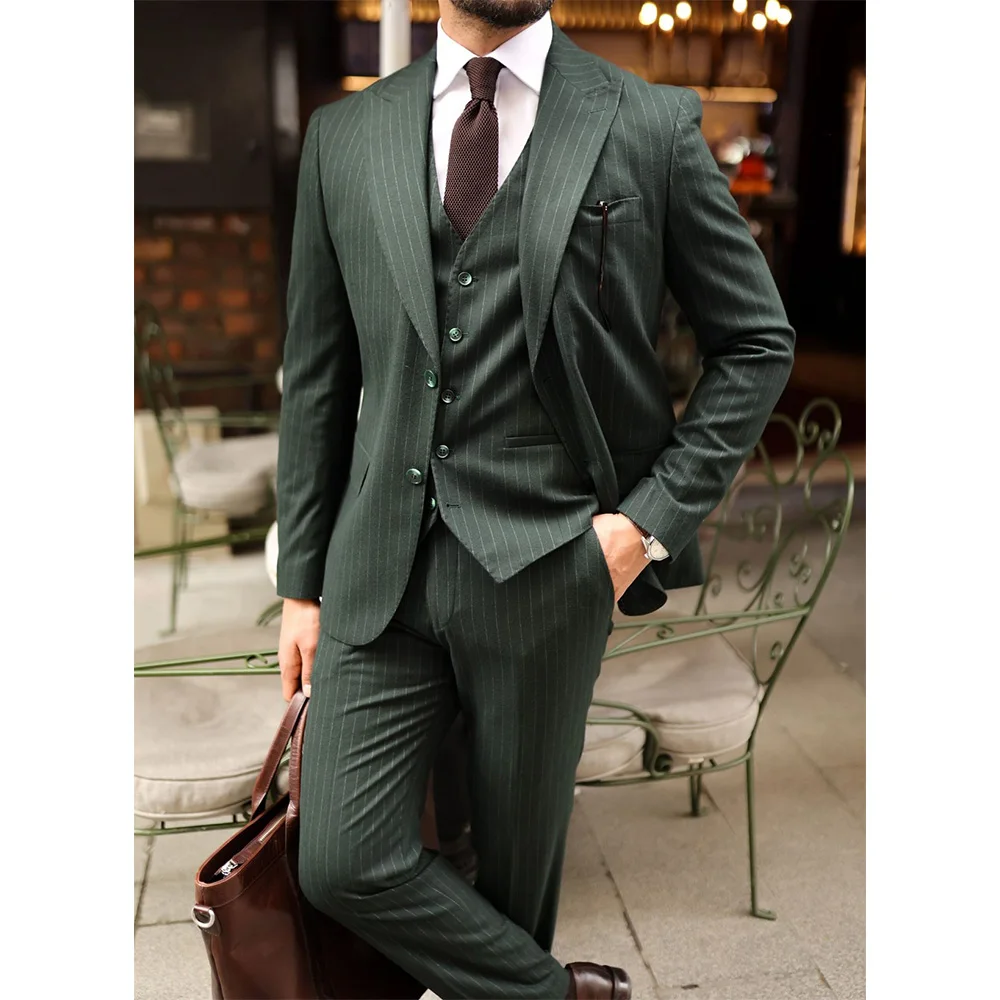 

Мужской костюм в полоску, комплект из трех предметов, однобортный, с лацканами, облегающий, удобный деловой костюм, элегантный модный простой дизайн, Casu