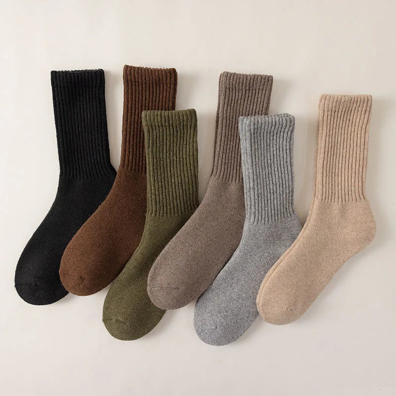 Winter Men\'s Merino Wool Socks High Quality Harajuku Retro Thick Warm Cashmere Socks Terry Snow Long Socks Man Big Size 43/46