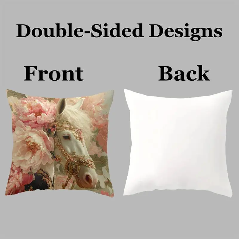 Bohemian Floral Peony Horse Print Pillowcase Cushion Cover Set Romantic Aesthetic Home Decor Accents