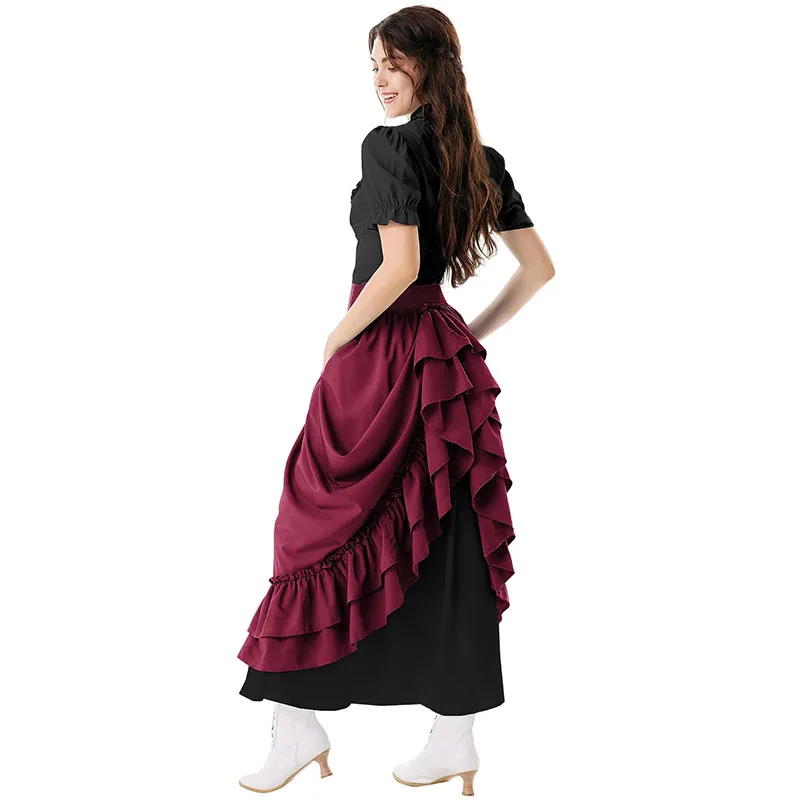 Cosplay Vintage Steampunk Dress Victorian Medieval Ruffled Lace Trim Gothic Skirts Women Corset Skirt Pirate Costumes cosplay