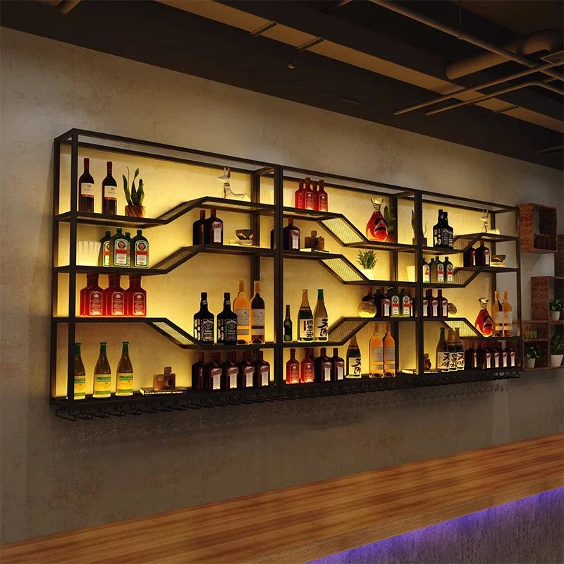 Furniture Entrance Hall Restaurant Farmhouse Bar Cabinet Luxury Mini Assemble Liquor Bottles Wall Wine Shelf Equipment Cottage