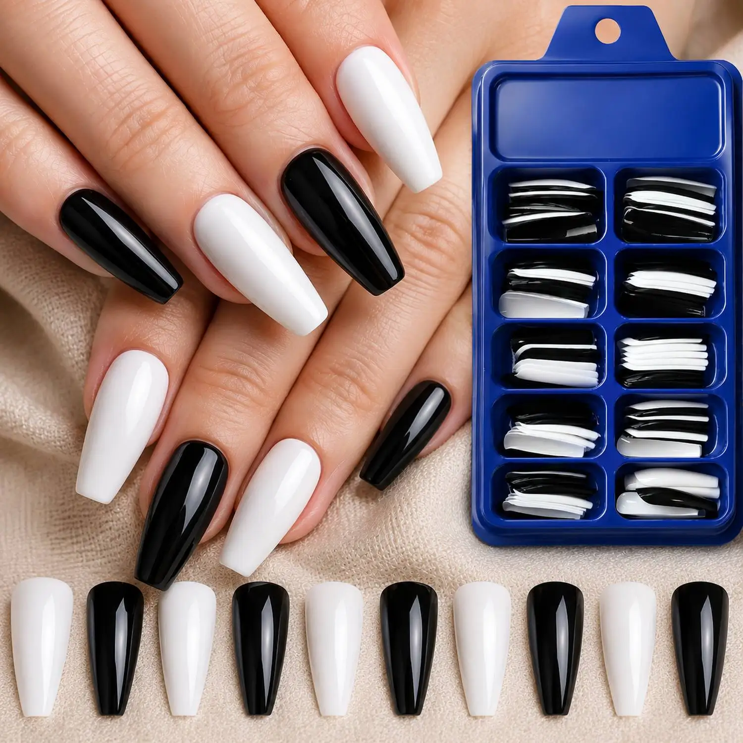 100Pcs Sheer Oval Long Trapezoid Shape Press On Nails Nude Black White False Nails Elegant Fake Nails