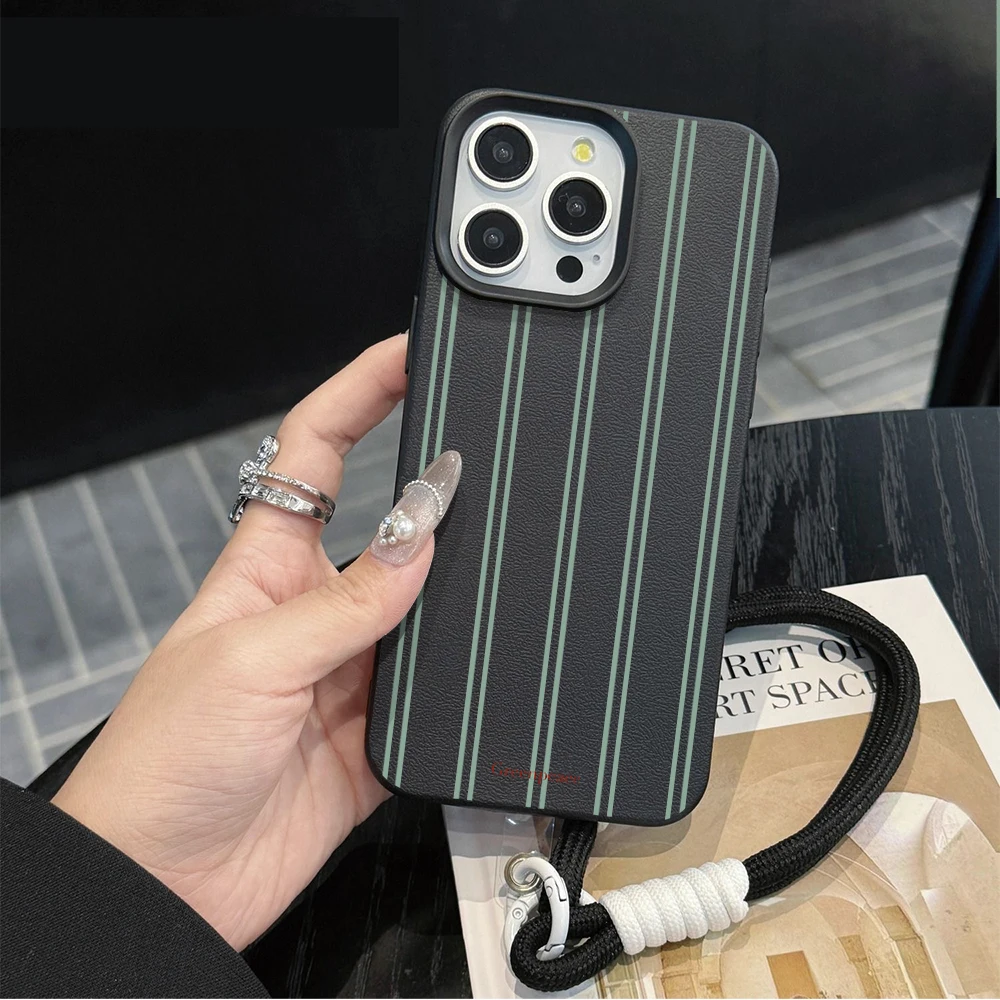 Minimalist Stripes Hand Wrist Strap Phone Case For iPhone 17 13 11 12 Pro Max Plus 15 14 16 XR XS 17 Air With Lanyard INS Cover view 6