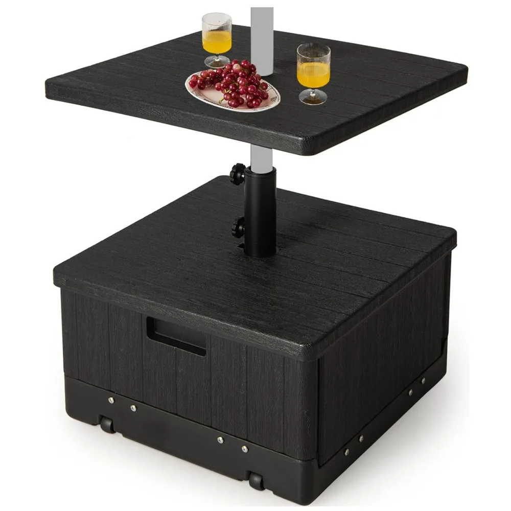 

Outdoor Side Table with Umbrella Stand, Adjustable Umbrella Table Tray, 2 Wheels, Customizable