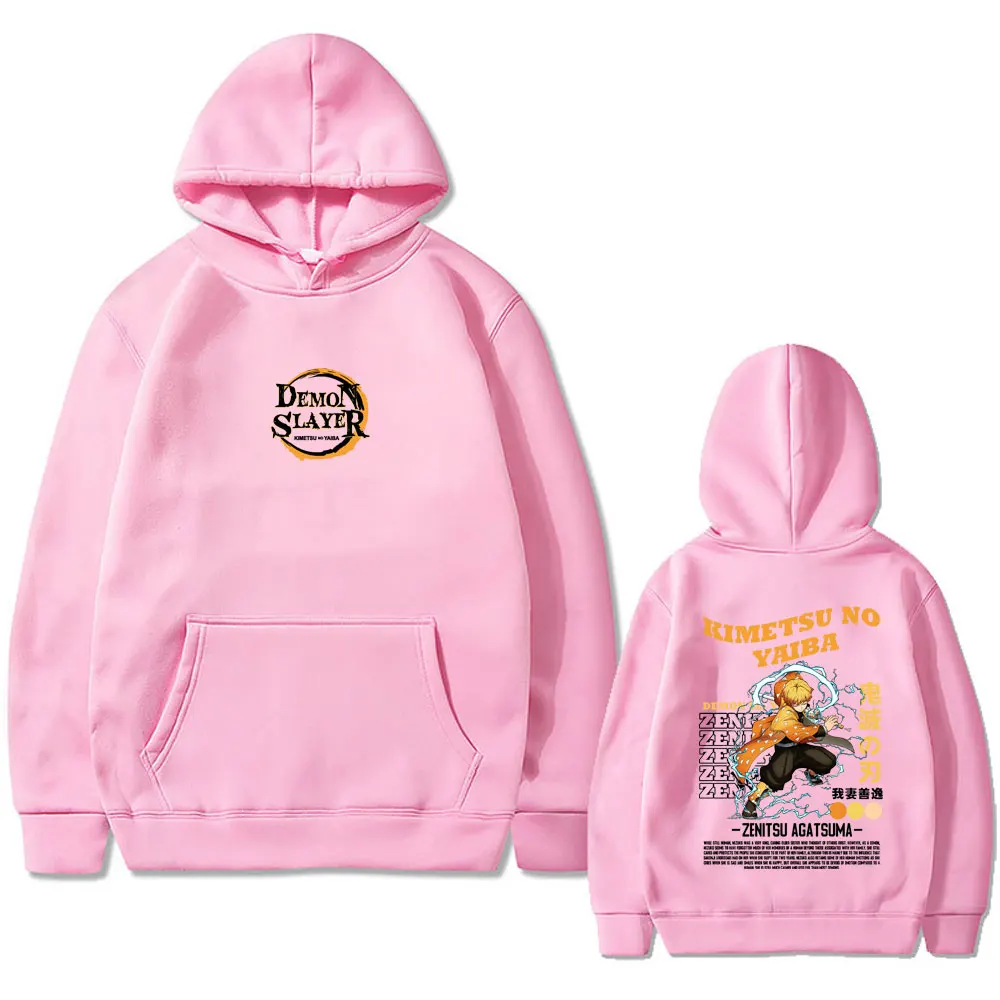 Limited Anime Demon Slayer Agatsuma Zenitsu Print Hoodie Men Women Cartoon Casual Hooded Sweatshirt Male Vintage Casual Hoodies
