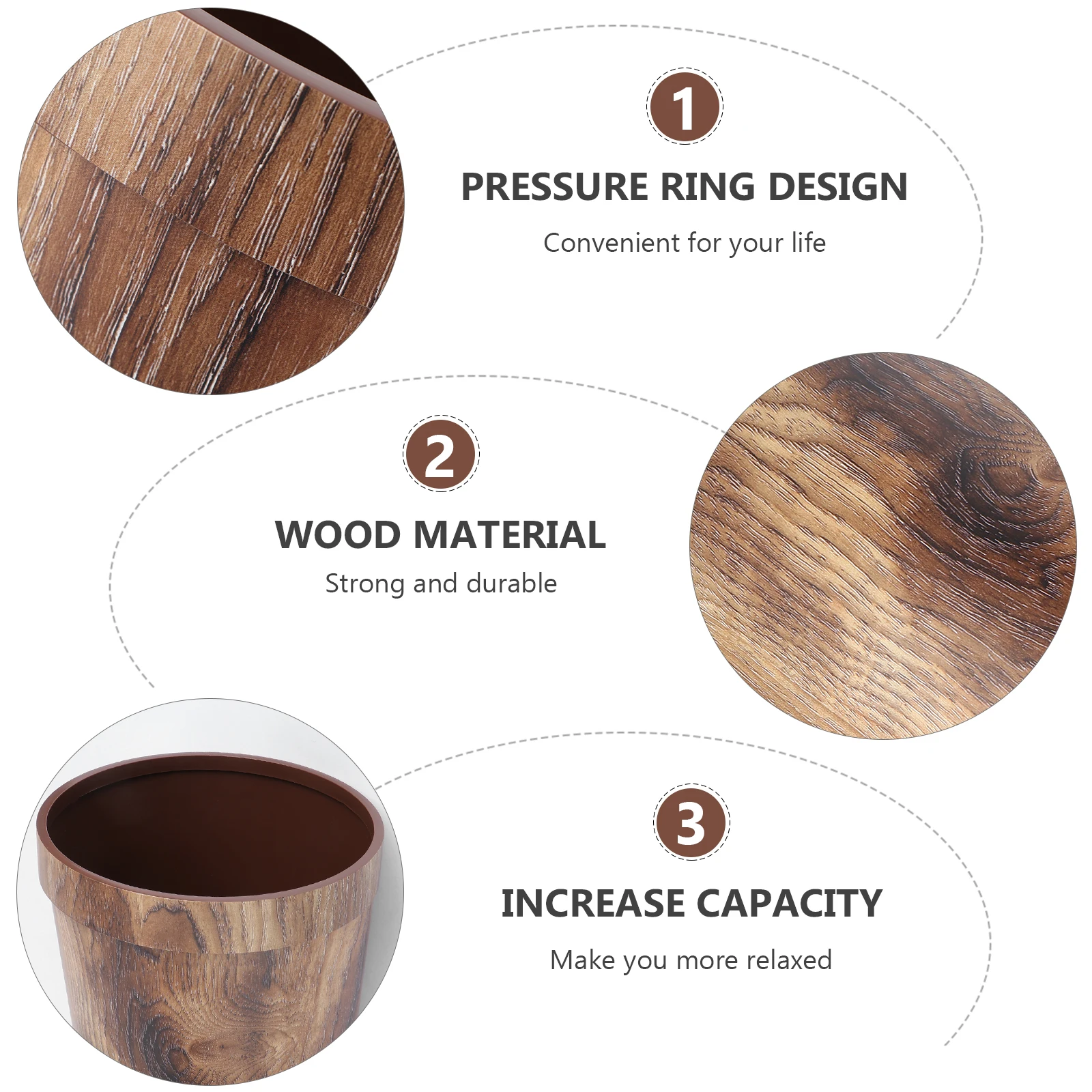 

Retro Trash Can Small Size Wood Grain Wicker Brown PP Material Home Office Bedroom Kitchen Garbage Bin Waste Basket Container