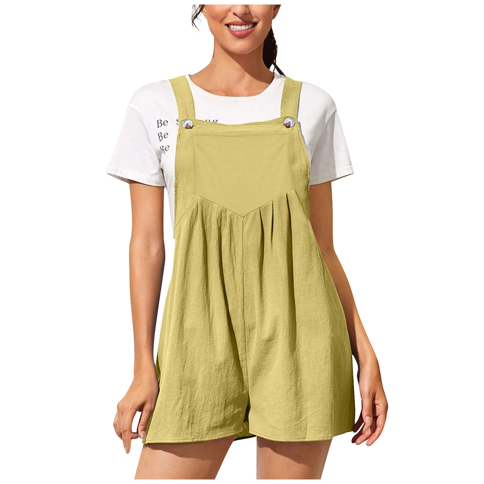 Linen Ladies Strap Shorts Bib Pant Suspender Trouser Summer Casual Female Women One-Piece Romper Overalls Jumpsuit Streetwear