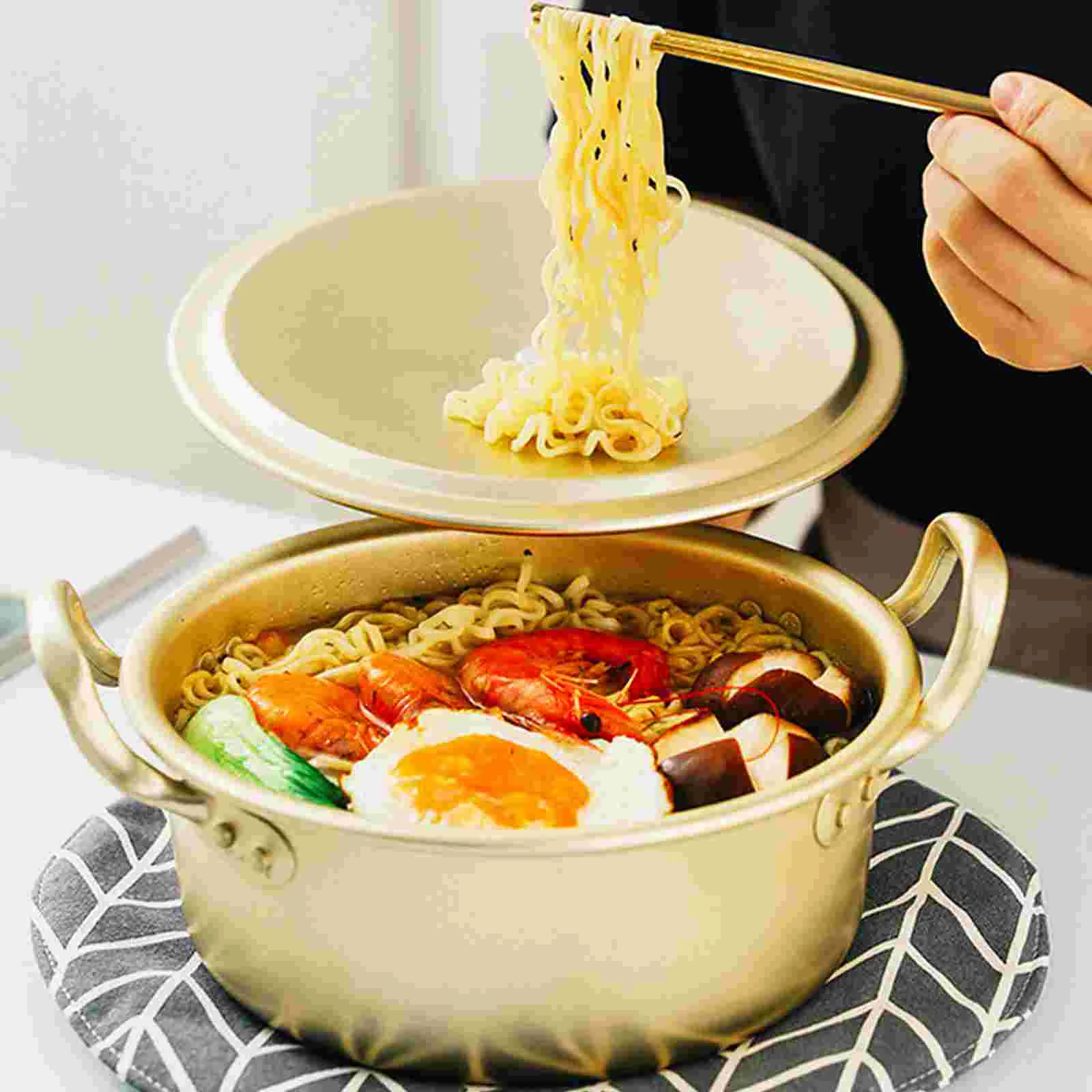 

Instant Noodle Pot Frying Pans Seafood Double Handled Ramen Soup Aluminum Stock