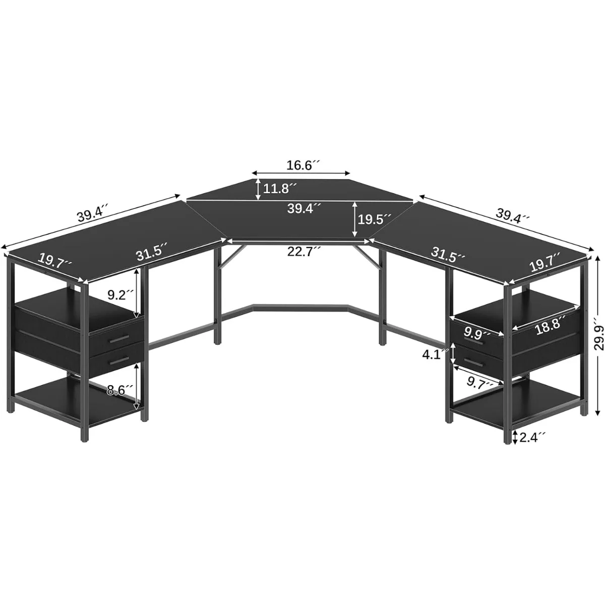 Escritorio en forma de L con 4 cajones y 4 estantes, escritorio de esquina, escritorio de computadora con almacenamiento, mesa de escritura para estudiar juegos para la oficina en casa