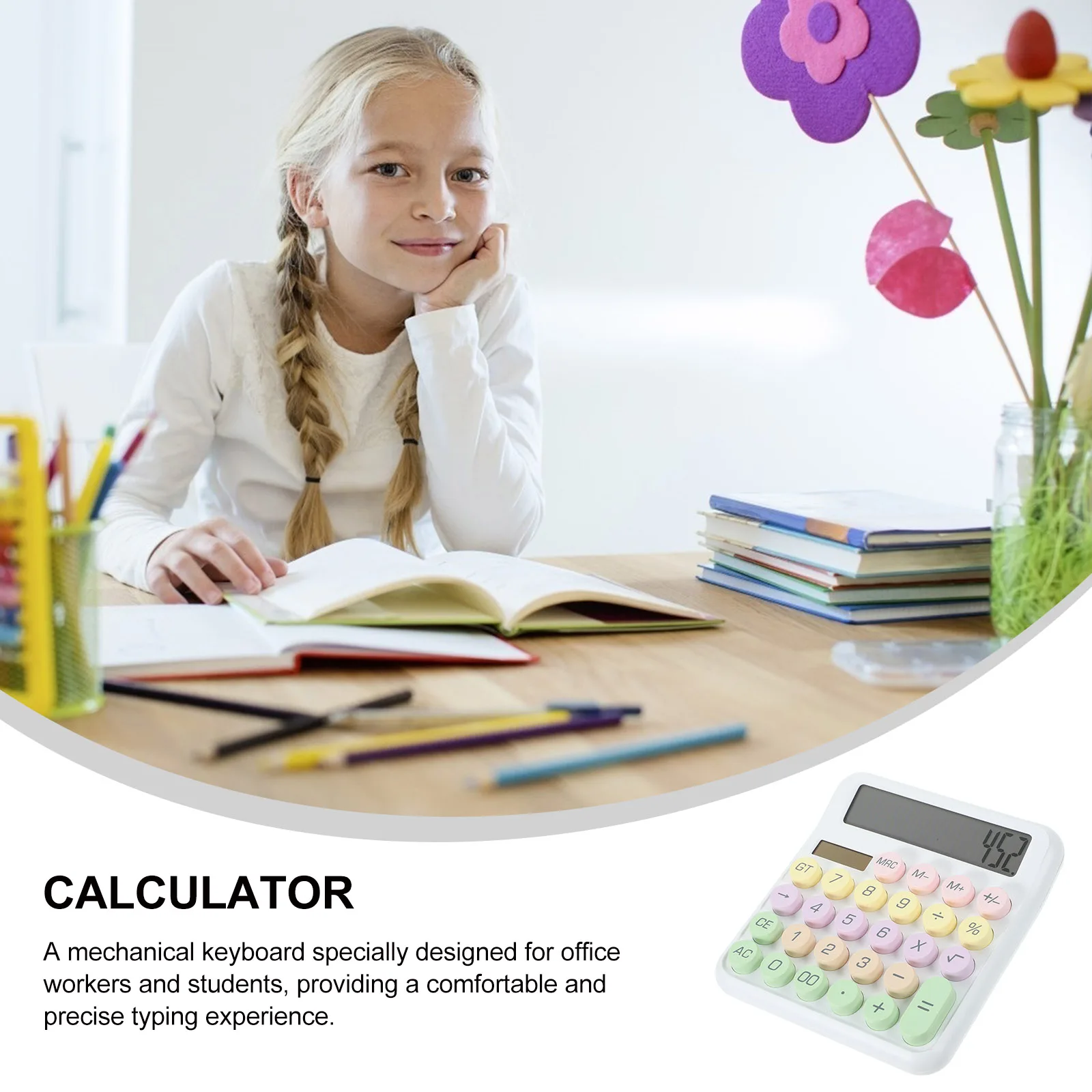 

Mechanical Keyboard Calculator Large Display Desk Cute School Office Mini Aesthetic Sturdy Comfortable Typing Experience