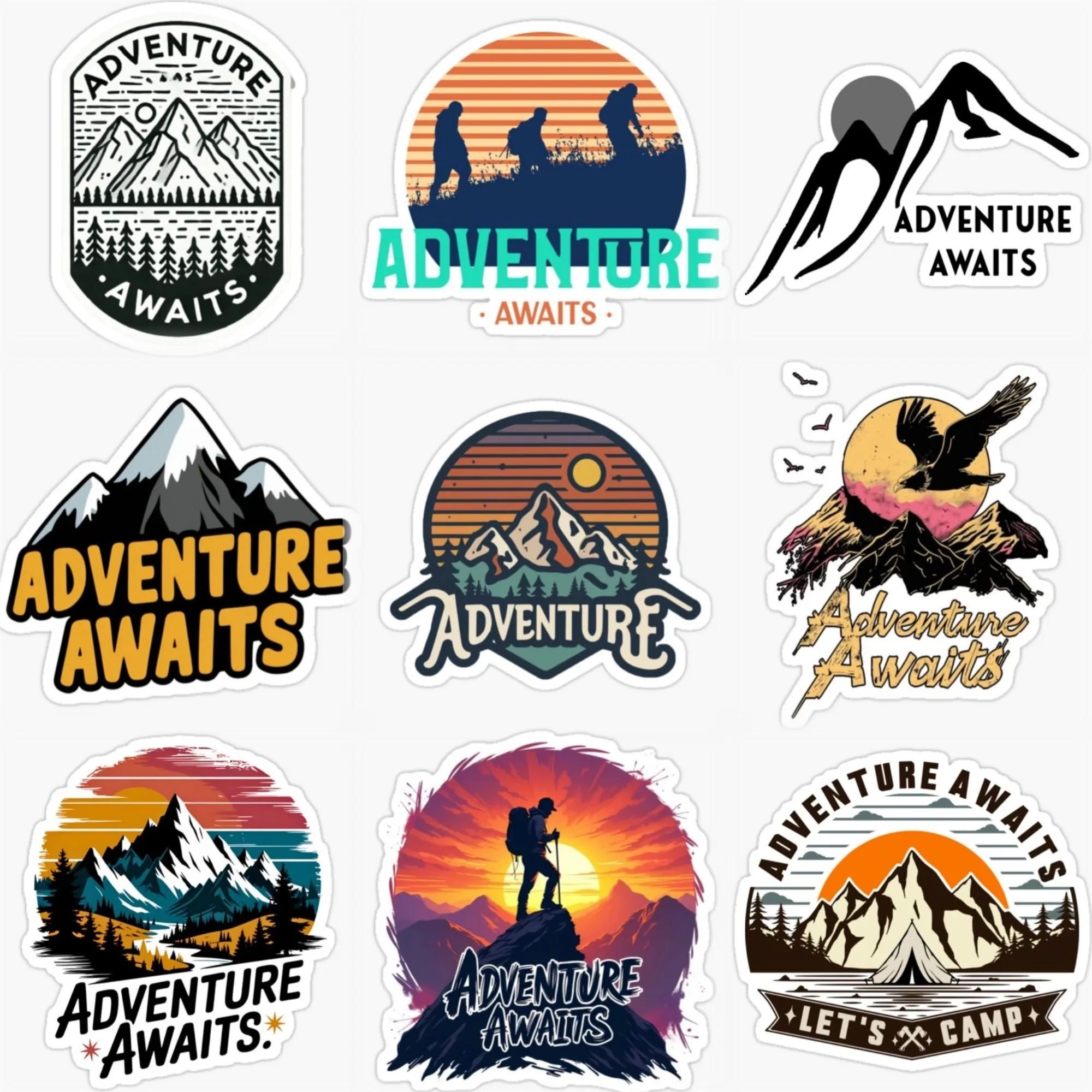 

Adventure Awaits Travel Mountain Camping Creative Sticker for Decorate Car Off-road Motorcycle Bicycle Helmet Decal Accessories