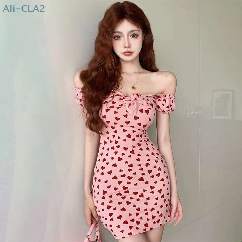 

Dress Women's Summer Sexy Love Print Design Sense Tie Up Sweet Wrapped Dresses