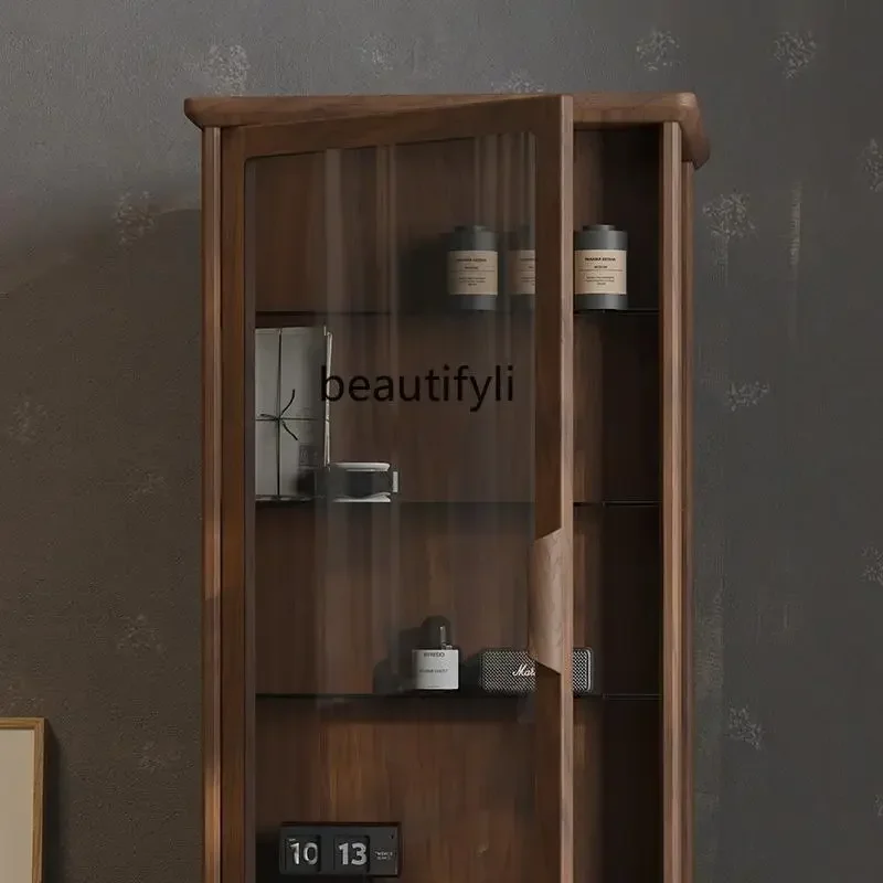 L Solid wood rotating bookshelf 360 black walnut shelf floor magazine rack household living room, multi-layer bookcase