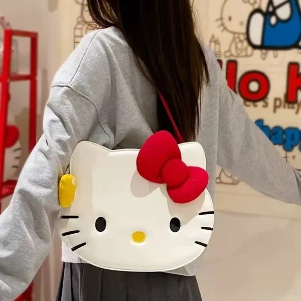 

Сумка через плечо Hello Kitty с большим красным бантом, сумка через плечо с изображением милого мультяшного кота, официально лицензированная вместительная сумка-тоут