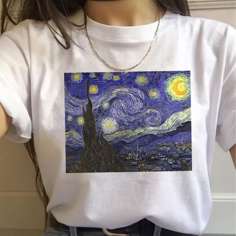 90s Vintage Tshirt Fashion Top Tees Female Vincent Van Gogh Harajuku Aesthetic T Shirts Women Oil Painting Ullzang Funny T-shirt