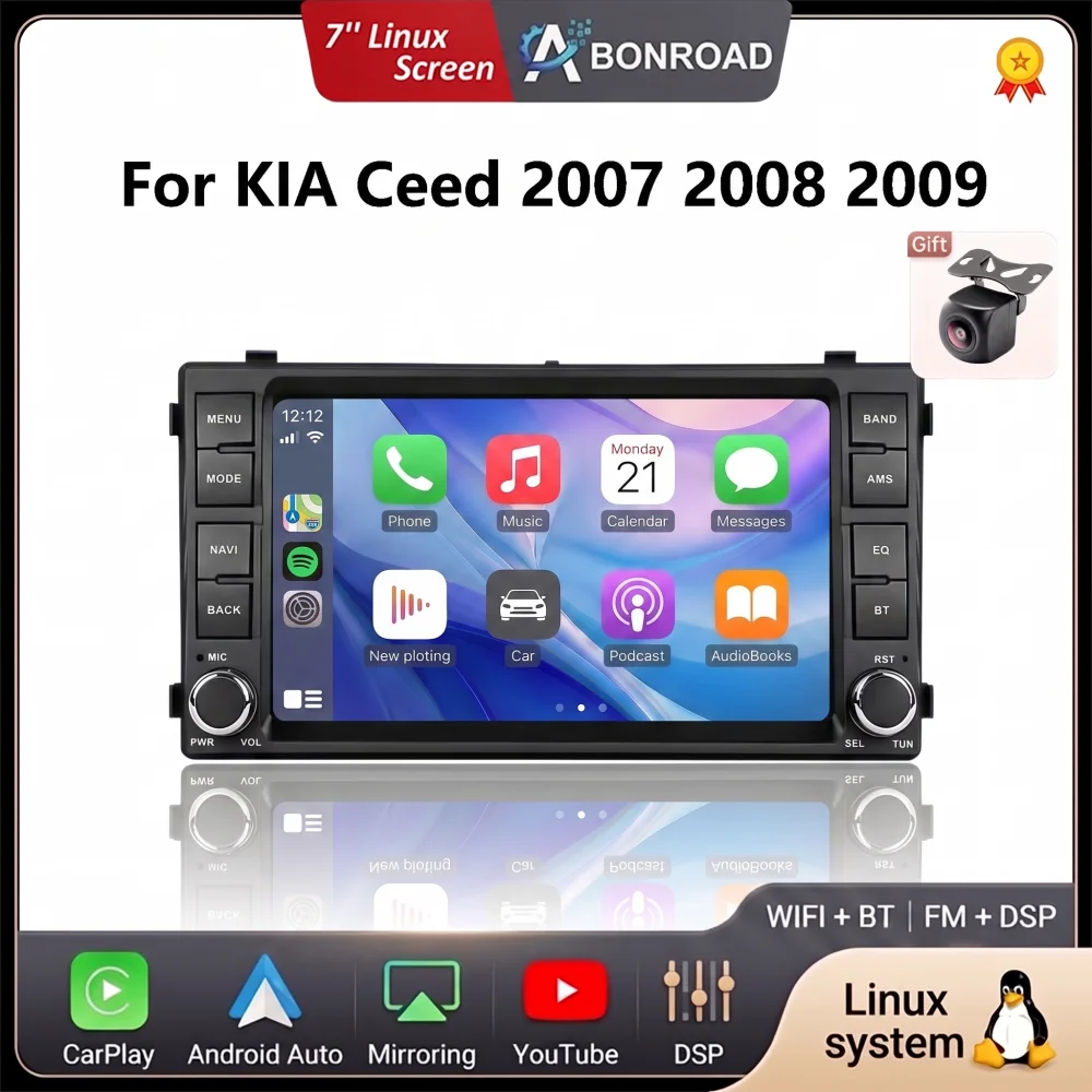 7 Inch Linux Car Radio For Kia Ceed 2007-2009 Wireless CarPlay Android Auto with GPS Navi Youtube DSP Bluetooth Multimedia Rear Camera