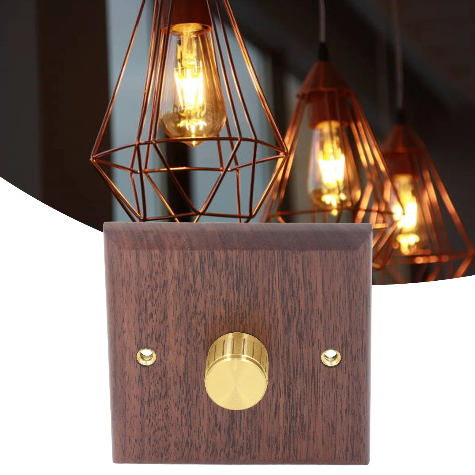 Dimmer  with Brass Knob Black Walnut Wood Rotary Dimming  for Home Light 200‑250V Dimmer  with Knob