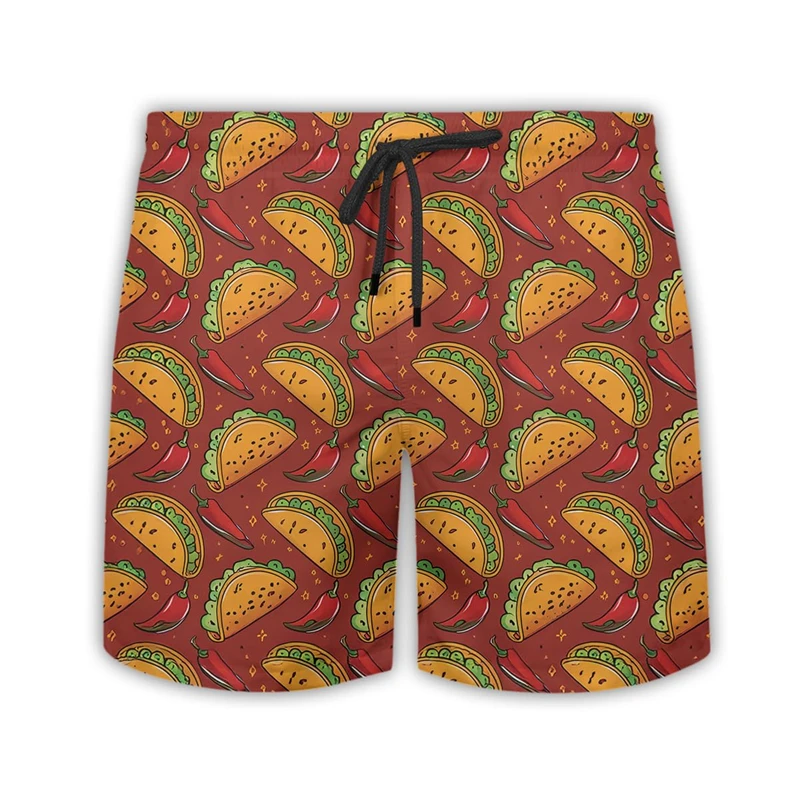 

Забавные пляжные шорты с рисунком чили тако, мужские пляжные шорты с 3d принтом мексиканской вечеринки, гавайские плавки, летние уличные шорты для доски
