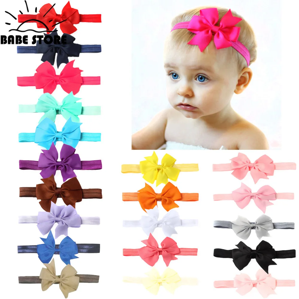 Hot Sell 1pc Baby Headband Pure color V-shaped ribbon dovetail baby hairband baby girls Bow headbands wholesell 20 colors