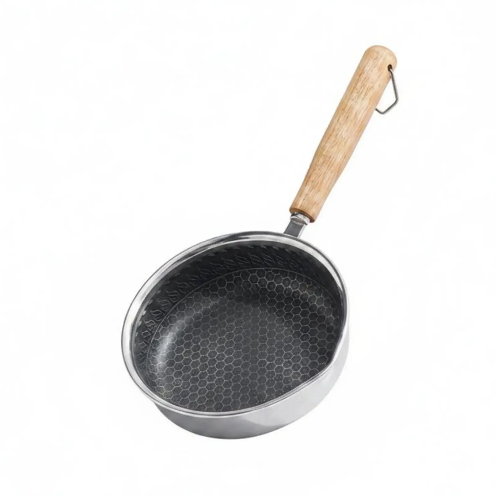 Frying Wooden handleGrain Handle Stainless Steel Frying Pan Hanging Loop Stainless Steel Skillet