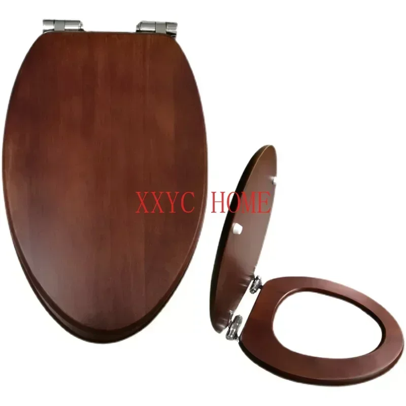 

OUV Universal Thickened Seat Ring Solid Wood Toilet Seat Cover Black Walnut Stainless Steel Cushioning Sagging Hinge Seat