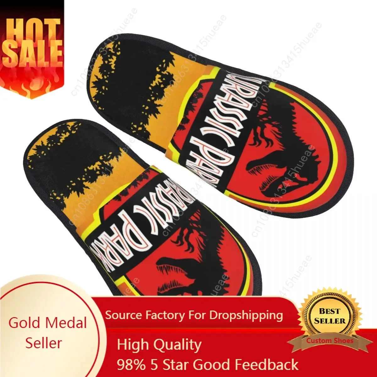 

Jurassic Park Logo In Yellow Orange Comfort Scuff Memory Foam Slippers Women Ancient Animal Hotel House Shoes