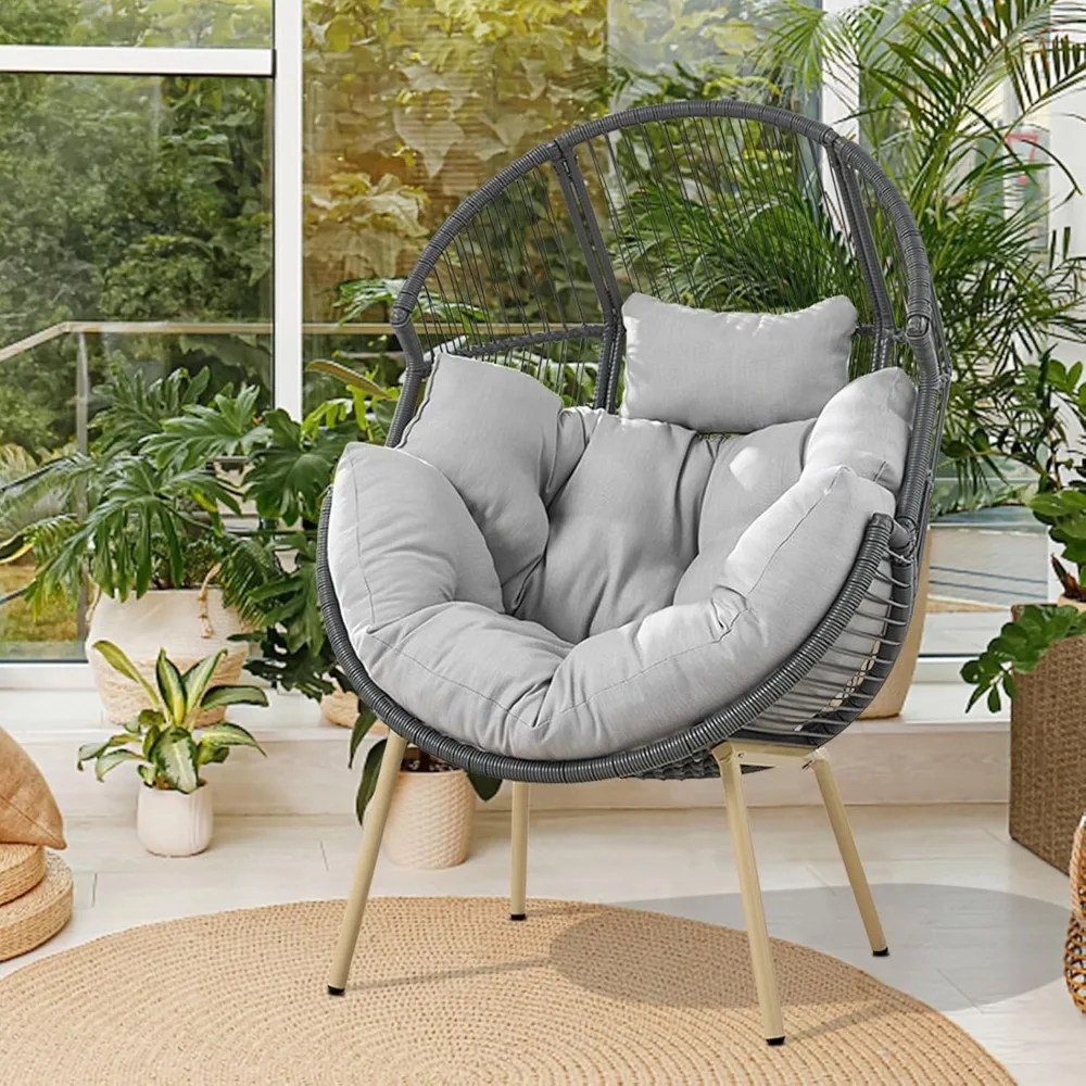 

Outdoor Egg Basket Chairs - Wicker Patio Cuddle Chair with Cushions Rattan Tear Drop Egg Chair for Indoor Bedroom Outside Porch