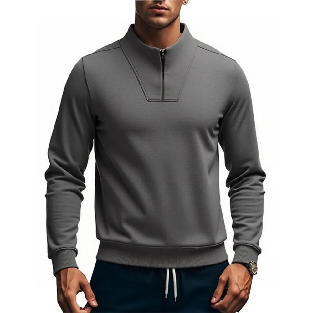 

2025 Autumn/Winter New Men's Solid Color Half Zipper Stand up Collar Long Sleeve Sports Shirt, Unisex Multi functional Fitness H