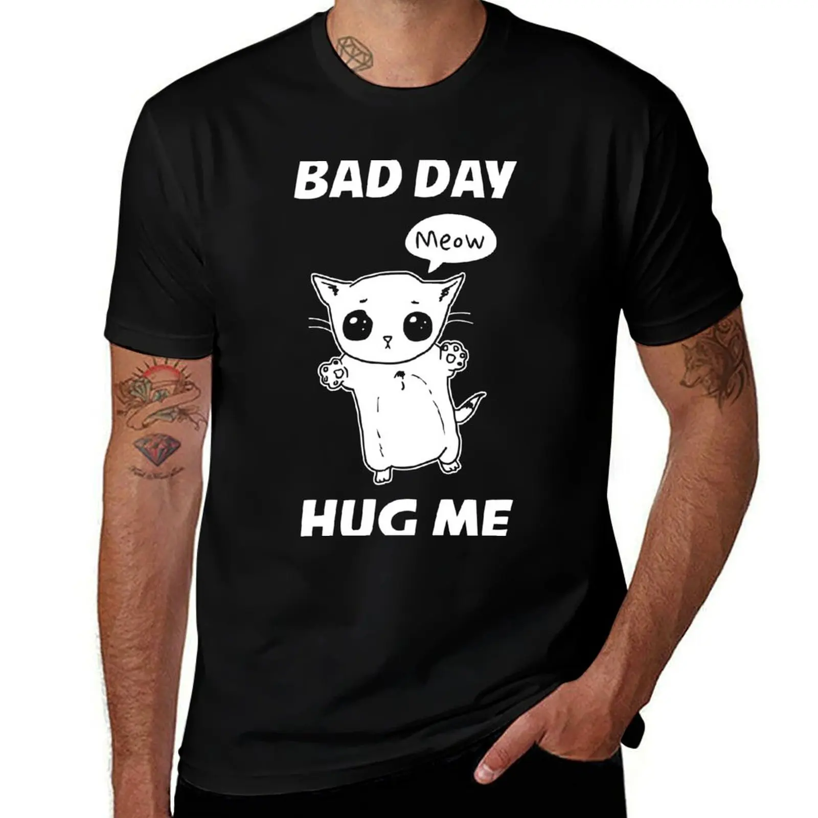 

shirts humor CAT HUG man t shirts ME T-Shirt 100% t funny dark t BAD shirts fit T-Shirt DAY for cotton slim