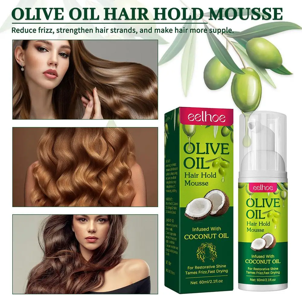 Curly Hair Mousse Fluffy Olive Oil Hair Styling Tool Anti-Frizz Hair Foam Shaping Cream Hydrating Nourishing Elastin Hair Mousse