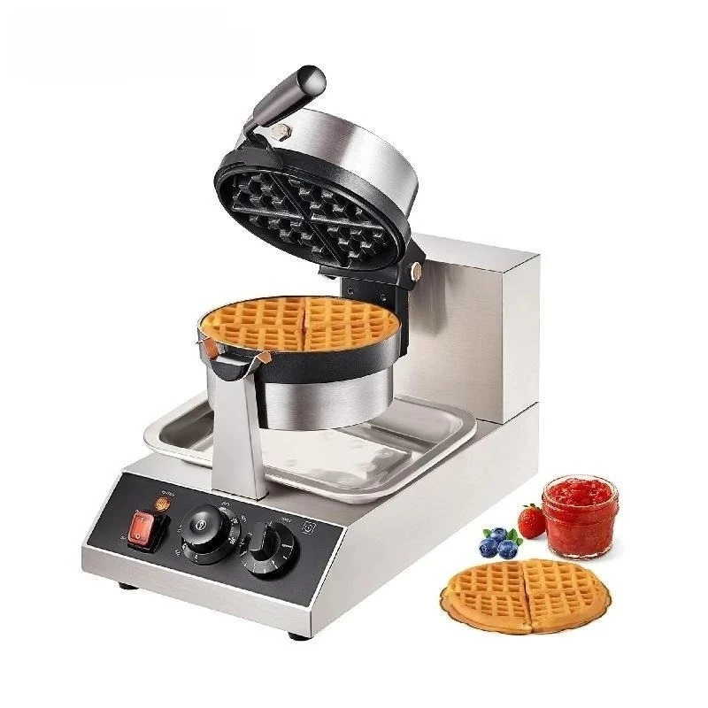 Electric Waffle Maker Round Waffle Iron Non-Stick Waffle Baker Machine Teflon-Coated Baking Pans Stainless Steel Gaufriers