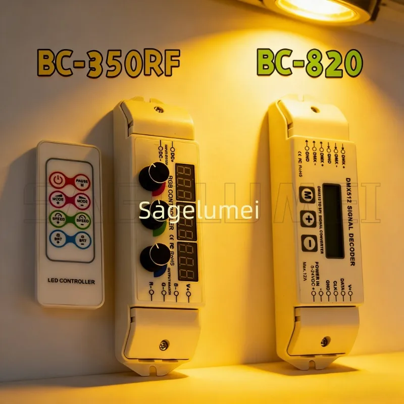 DC12V-DC24V Output RGB Led 5050 3528 Strip Controller RF Remote Knob Dimmer 5-24V BC-820 DMX512 Signal Decoder LCD Menu Display