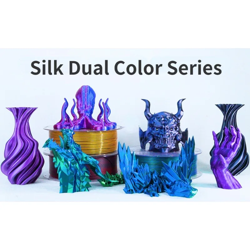 Two Colors PLA Silk Filament 1kg 1.75mm Bundle, Dual Color Filament, Coextrusion 3D Filament, Silk PLA Color Change Every Inch