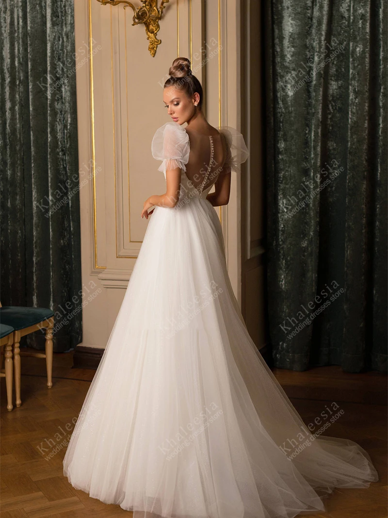 Vestidos De Novia glamorosos, Vestidos De Novia elegantes, mangas cortas abombadas, batas De princesa, Vestidos De Novia escalonados De tul personalizados 2025